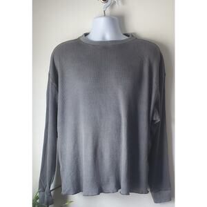 Aritzia TNA NWOT Cotton Gray Waffle Knit Long Sleeve Shirt Size Large Cabincore